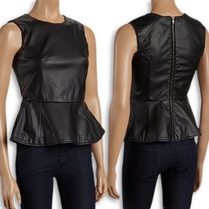 Last Kiss Faux Leather SleevelessBlack Peplum Top